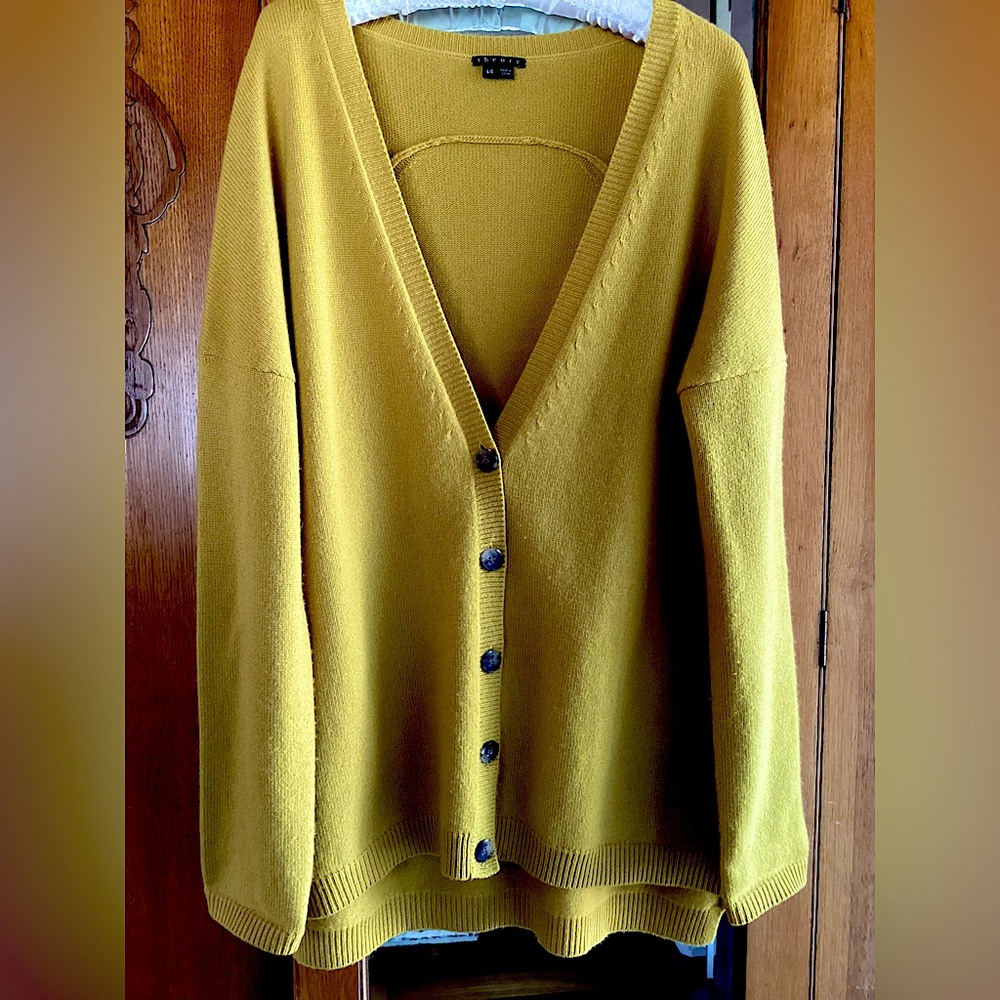 Theory cashmere cardigan sweater, size large.